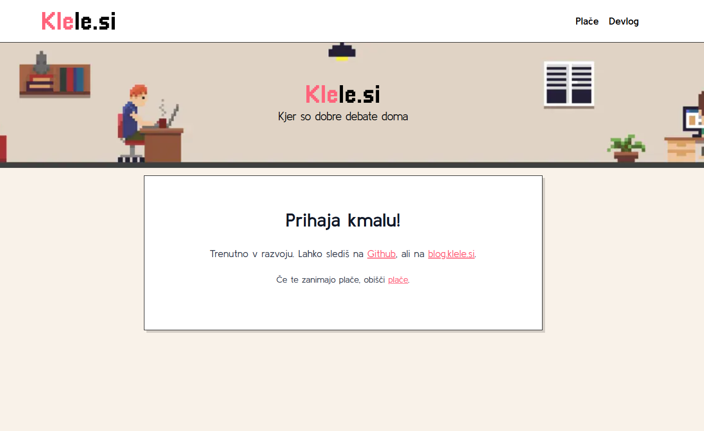 Prikaz spletne strani z napisom 'Prihaja kmalu'